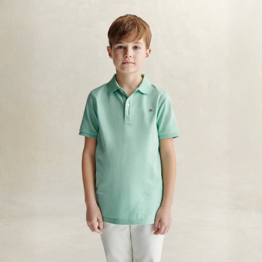 Gant Pique Shield Jr SS Polo Washed Turquoise 140 146 | Barn Gant Pique Shield Jr SS Polo Washed Turquoise 140 146 | Barn