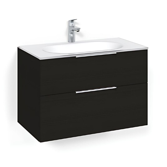 Macro Design Crown Grip Servantskap 2-skuff - med Glasservant Svart eik / 80cm Glass Edge Hvit