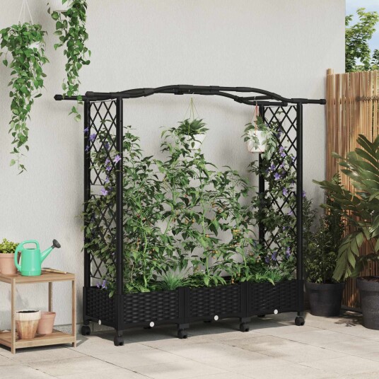 vidaXL Hevet Bed med Trellis og Tak Svart 169 x 40 x 129 cm PP