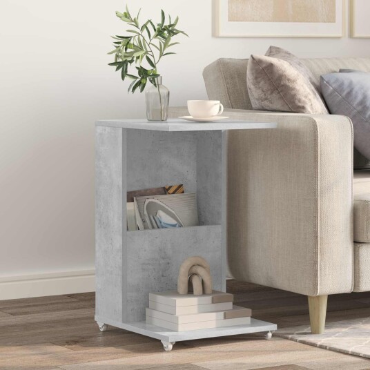 vidaXL Sidetabell med hjul Betonggrå 40 x 35 x 60 cm Konstruert tre