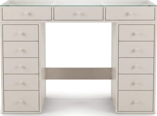 Glow Sminkebord 120 cm med glassplate oppbevaring med skuffer Beige Glow Sminkebord 120 cm med glassplate oppbevaring med skuffer Beige