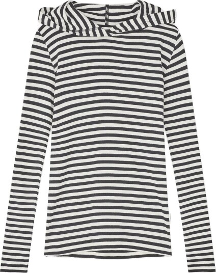 Mads Nørgaard 2X2 Cotton Stripe Tally Hoodie   BLACK/VANILLA ICE   128