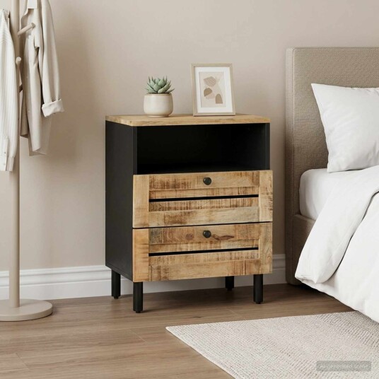vidaXL Nattbord Brun og svart 50 x 33 x 60 cm Massiv mango tre