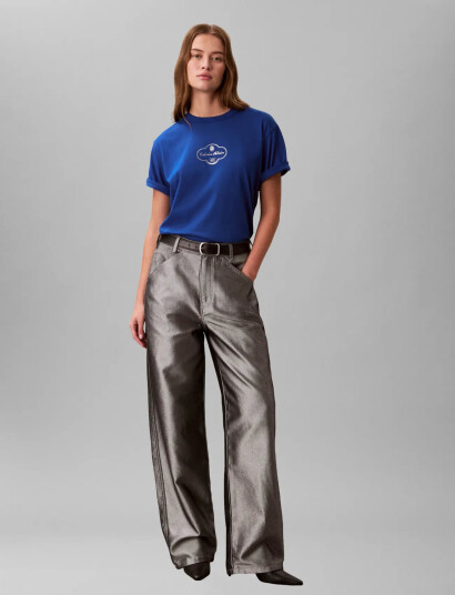 Calvin Klein Jeans Ss Boxy Coctail Logo Tee - Blue - XXS