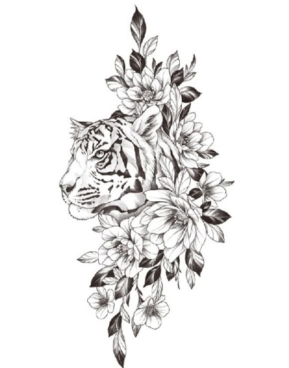Flower Tiger Fake Tattoo
