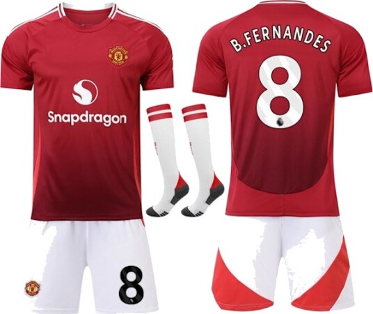 24 25 Manchester United Hjemme Barn Voksen Fotballtrøye Nr.8 B. Fernandes WELLNGS