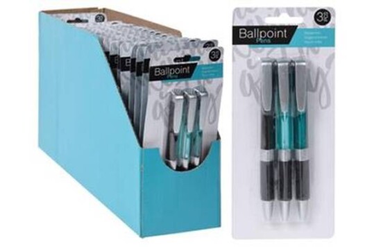 Kulepenn 3 stk blå skriftfarge i pk. Ballpoint.