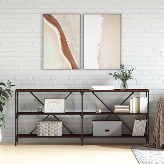 vidaXL Salongbord brun eik 180x30x75 cm konstruert tre og jern vidaXL Salongbord brun eik 180x30x75 cm konstruert tre og jern
