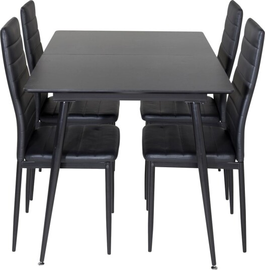 Silar Spisegruppe Forlengningsbar 120 cm Rektangulær med 4 Slim Stoler - Sort