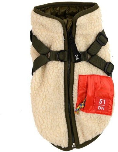 51 Degrees North Jules Kombinert Hundejakke og Hundesele i Teddy Beige (44 cm)