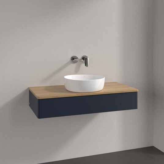 Villeroy & Boch Antao Servantskap med 1 skuff 100x50x19 cm m/lys Blå Matt/Eik Villeroy & Boch Antao Servantskap med 1 skuff 100x50x19 cm m/lys Blå Matt/Eik