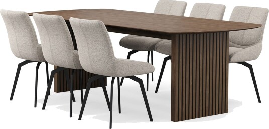 Richeto spisegruppe 240 cm med 6 Mora snurrestoler - Røkt eik/mørkbeige