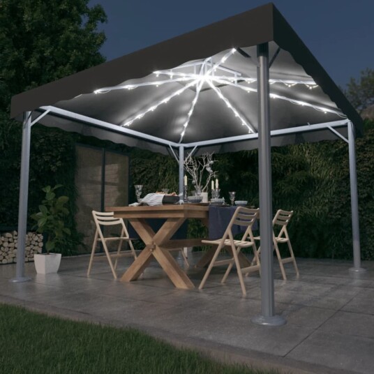 vidaXL Paviljong med LED-strenglys 300x300 cm antrasitt aluminium vidaXL Paviljong med LED-strenglys 300x300 cm antrasitt aluminium