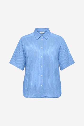 Only Carmakoma Skjorte carDea S/S Shirt Stripe Wvn Blå