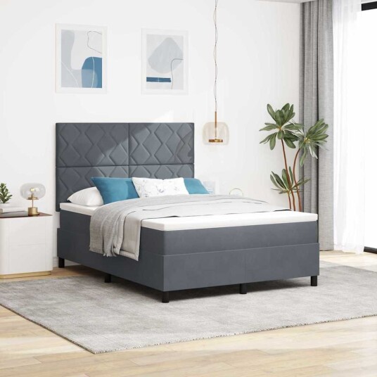  Box Spring Seng med Madrass Mørk Grå 140x200 cm Fløyel