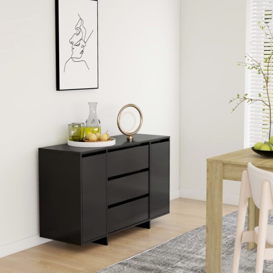 vidaXL Skjenk med 3 skuffer svart 120x41x75 cm sponplate