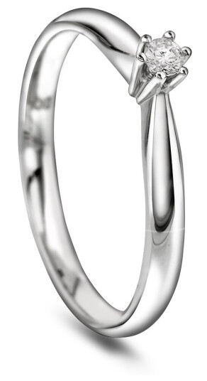 Ingrid enstens ring i 585 hvitt gull med diamant 0,05 ct størrelse 52
