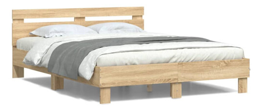 Sengeramme med hodegavl og LED sonoma eik 140x190 cm 8721012247796