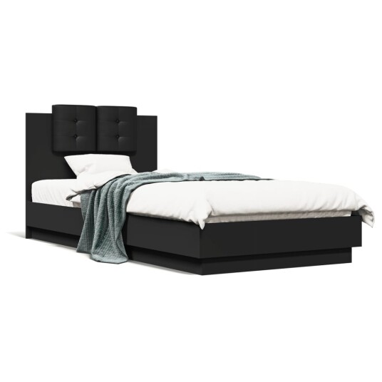  Sengeramme med hodegavl og LED-lys svart 100x200 cm 8721012277601