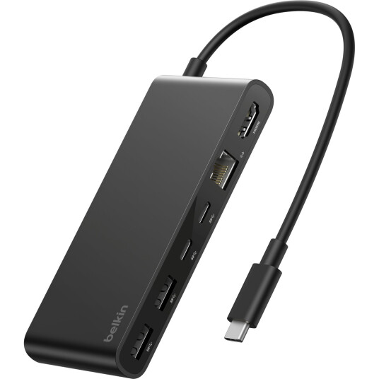 Belkin Connect USB C 8 i 1 dokkingstasjon 2xUSB C 2xUSB A HDMI 2.5Gb Ethernet Svart