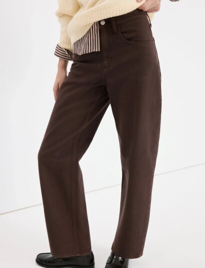 Mango High Waisted Barrel Jeans Brown 38