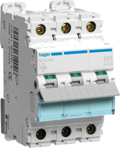 Hager Automatsikring 3P 16A C 10kA NCN316A