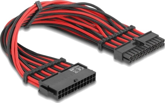 Delock Strømforlengelseskabel 24-Pins Atx Hann Til 24-Pins Atx Hunn 12 V 30 Cm Svart Rød