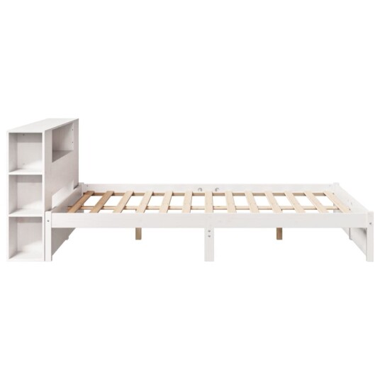 Seng med bokhylle uten madrass hvit 120x200 cm heltre furu 3322358
