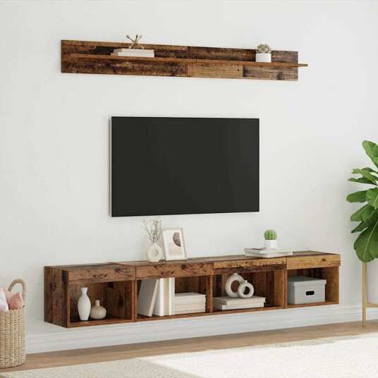 TV vegghyllesett med LED 5 pcs Gammelt tre Konstruert tre TV vegghyllesett med LED 5 pcs Gammelt tre Konstruert tre