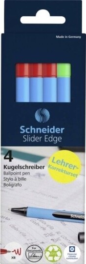 Schneider Skriveinstrumenter 4 Kulepenner Slider Edge Xb Lærerkorreksjonssett Blå Skrivefarge (50-152272)