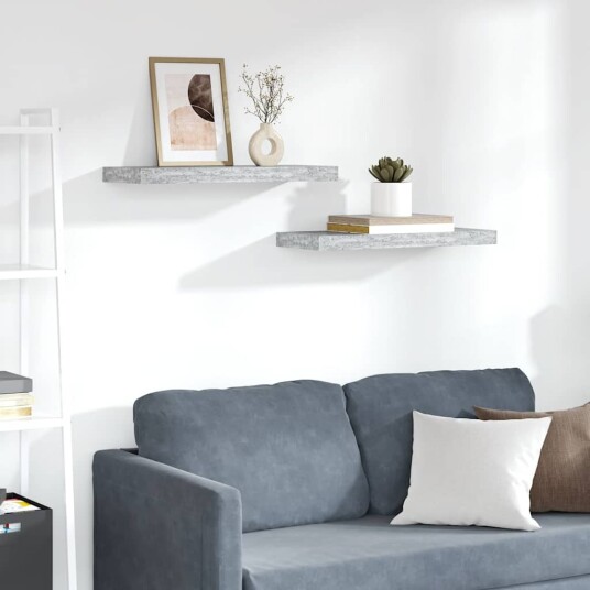 vidaXL Flytende vegghyller 2 stk betonggr? 60x23,5x3,8 cm MDF