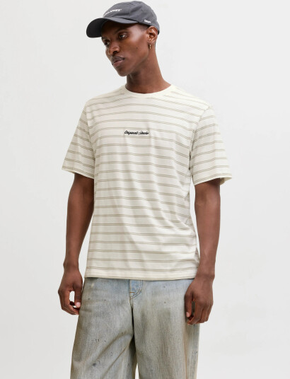 Jack & Jones Jornorrebro Stripe Tee Ss Cn Ln   Cream   XS