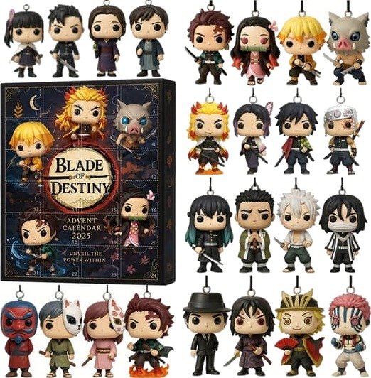 Blade of Destiny Julekalender 2026 24 dagers nedtelling til jul med 2D flate anime karakter hengende ornamenter