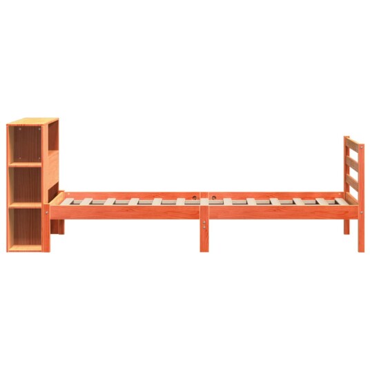 Seng med bokhylle uten madrass voksbrun 75x190 cm heltre 8721158606662