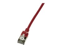 LogiLink SlimLine - Koblingskabel - RJ-45 (hann) til RJ-45 (hann) - 50 cm - SSTP, PiMF - CAT 6a - med støvel, halogenfri, formstøpt, uten hindringer - rød, RAL 3031
