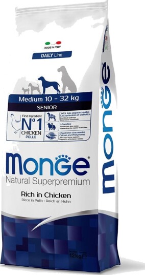 Monge Superpremium Dog Tørrfôr Senior Natural Superpremium Medium Kylling 12 kg