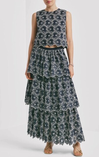 by Ti Mo Broderie Anglaise Skirt   Navy   XS