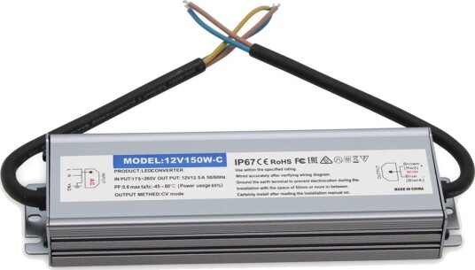 150W / 12V DC strømforsyning 12,5A IP67 vanntett 150W / 12V DC strømforsyning 12,5A IP67 vanntett