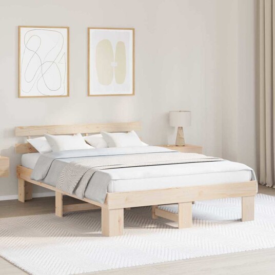  Sengestamme med hodegjerde Brun 150 x 200 cm Massivt furutre