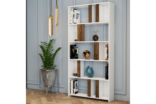 Bokhylle Tibani 90x20 cm 5 Hyller Hvit/Mørkebrun Bokhylle Tibani 90x20 cm 5 Hyller Hvit/Mørkebrun
