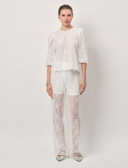 Dante6 Dante6-Shiloh Straight Leg Lace Pants - White - 34 Dante6 Dante6-Shiloh Straight Leg Lace Pants - White - 34