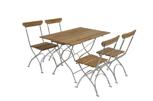 Grythyttan Stålmöbler Bryggeri spisegruppe Teak/galvanisert 4 lenestoler & bord 110x70 cm
