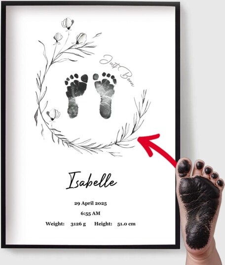 Personalisert Plakat Baby Fødselsplakat med Fotavtrykk Personalisert Plakat Baby Fødselsplakat med Fotavtrykk