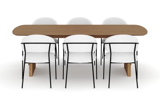 Bark Richeto Spisebord 240 cm med 6 Karol Spisestoler Naturlig finish / Hvit Bouclé