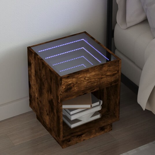 Salongbord med Infinity LED røkt eik 40x40x50 cm 3284081