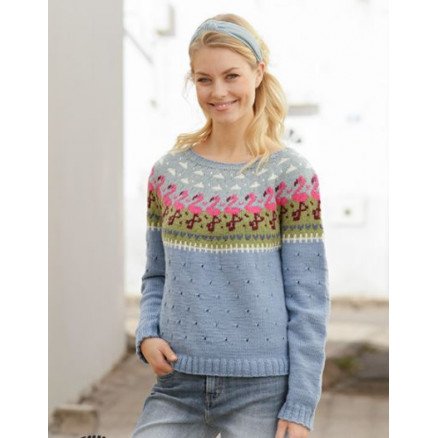Â Flamingo Parade av DROPS Design Genser Strikkeoppskrift str S XXXL