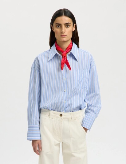 Selected Slfhotel Amour Oversize Ls Shirt B Blue 34 Selected Slfhotel Amour Oversize Ls Shirt B Blue 34