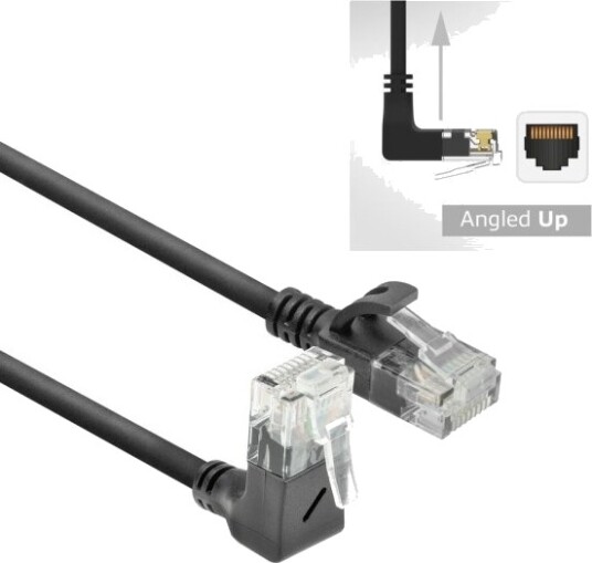Act Black 0.5 Meters U/Utp Cat6a Lszh Slimline Patch Cable With Rj45 Connectors 90? Angled Up To Straight (Dc4900)