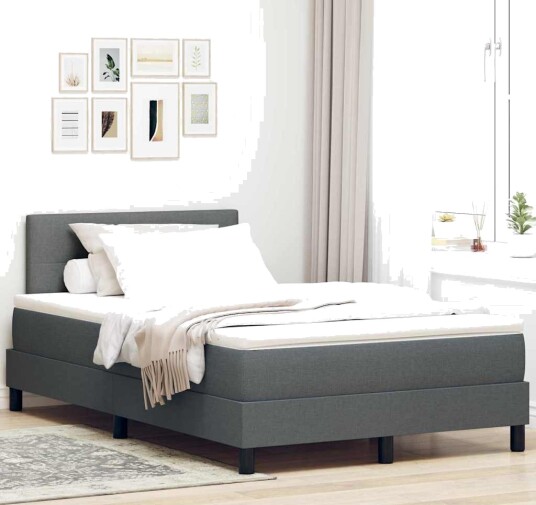 Box Spring Seng med Madrass & LED Mørkegrå 120x190 cm Stoff
