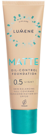 Lumene Matte Oil-Control Foundation 30ml SPF20 for Fet og Kombinert Hud, Nyanse #0.5 Light